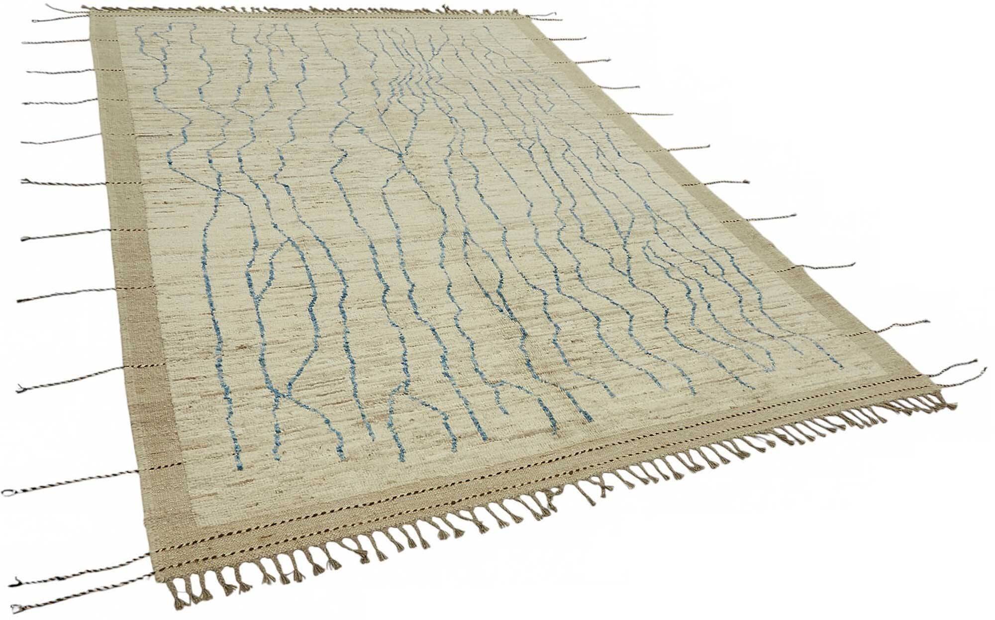Handwoven Turkish Rustic 212 cm x 311 cm Beige Wool Carpet