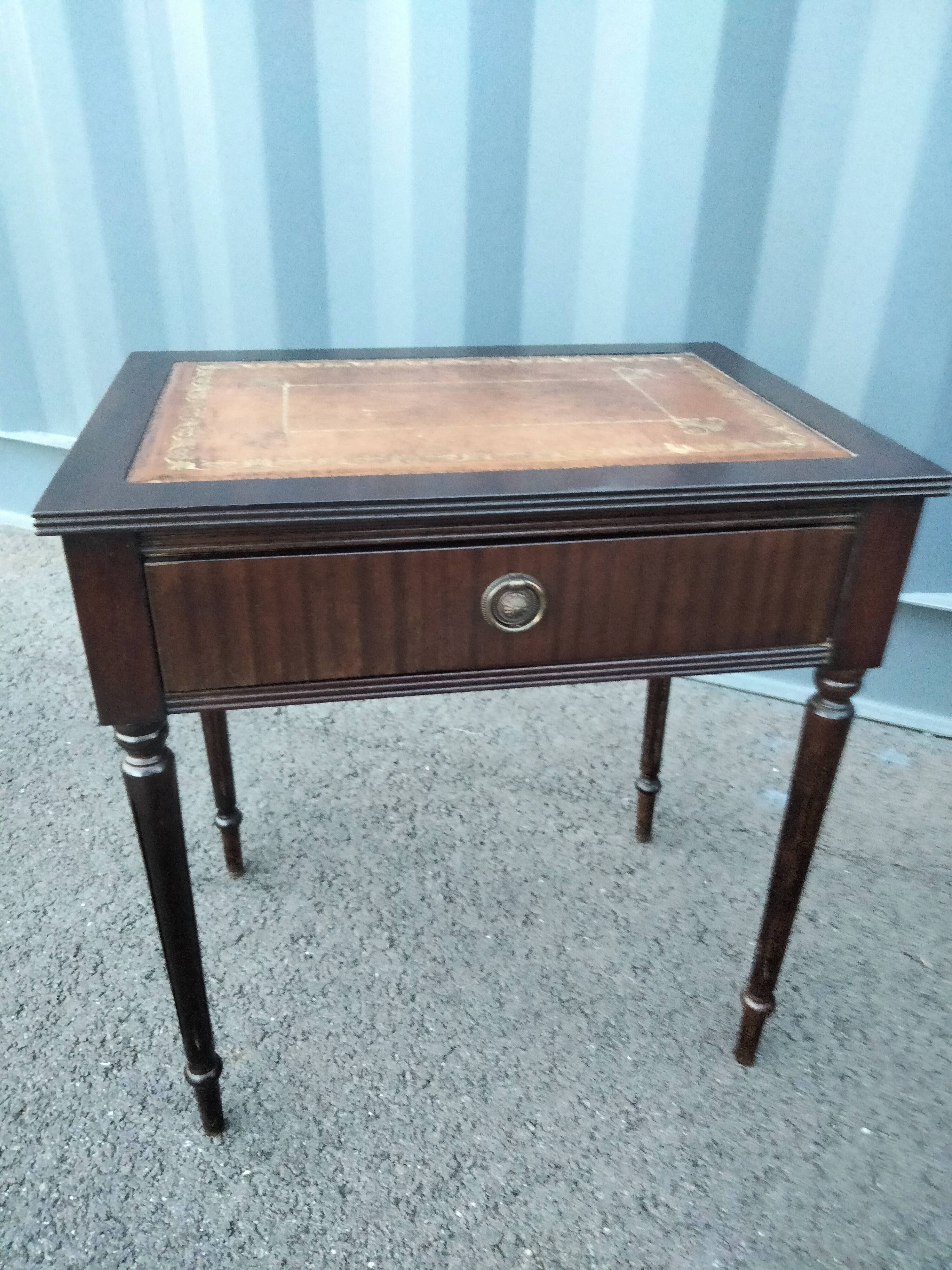 Pair of bedside tables side tables old leather top style louis xvi