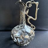 Ewer – Engraved glass and silver-plated metal – Mistletoe decoration