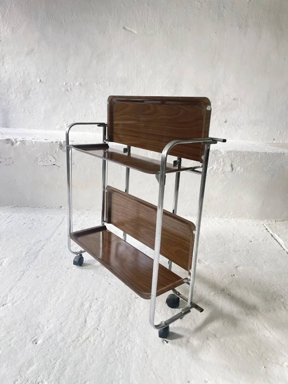 Chrome Midcentury folding service trolley, Germany 1950s