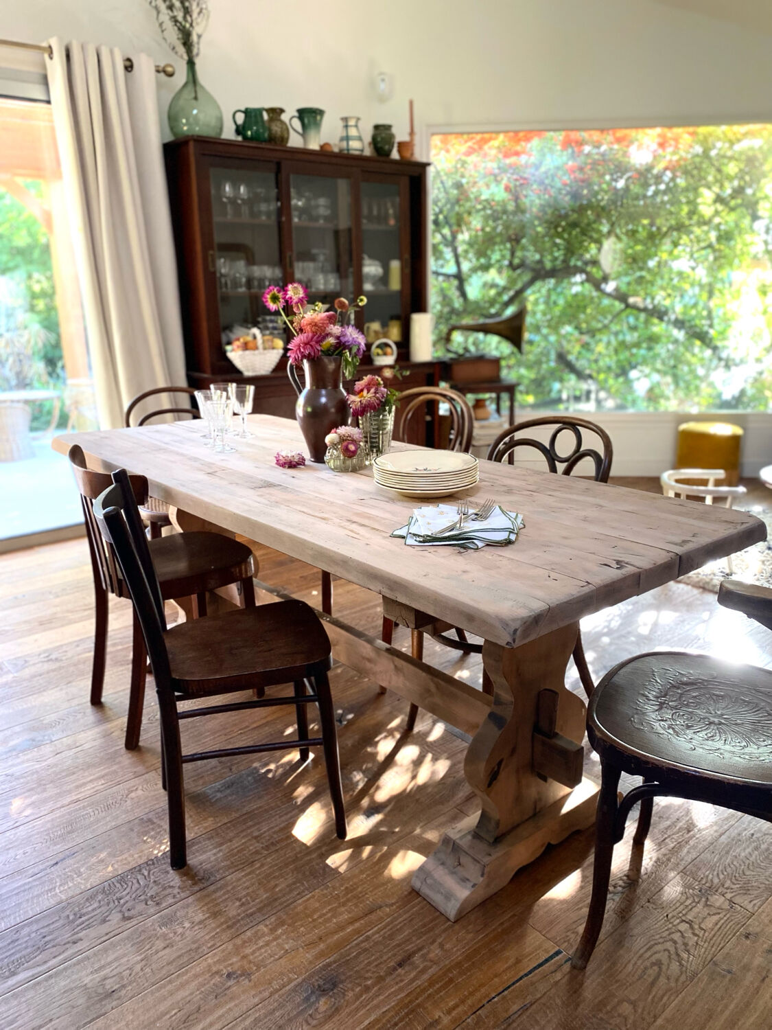Antique solid wood farmhouse table