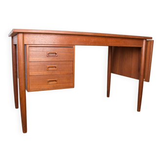 Bureau Suédois extensible en teck, caisson coulissant et rallonge rabattable 1960.