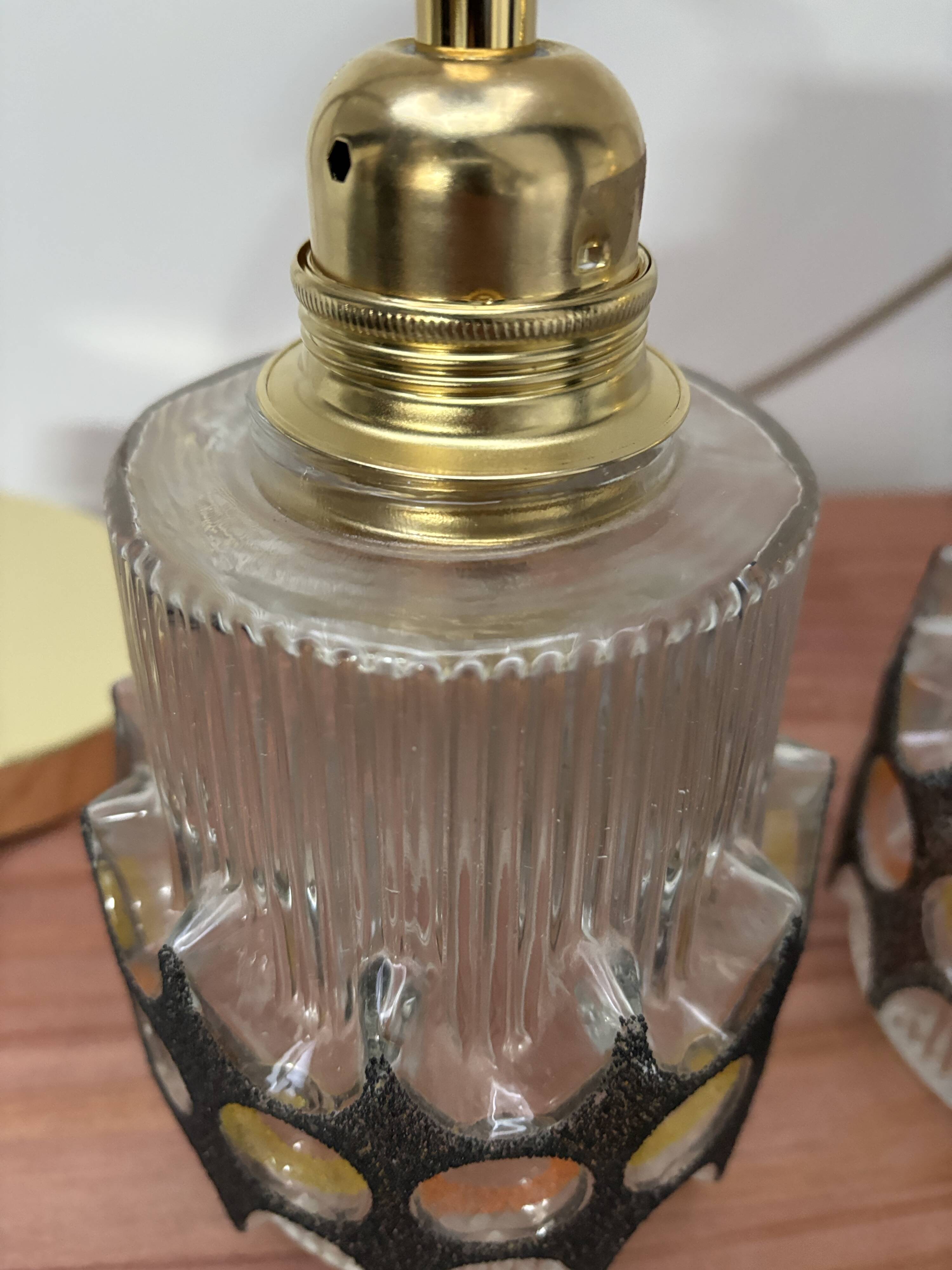 Pair of vintage faceted glass pendant lights