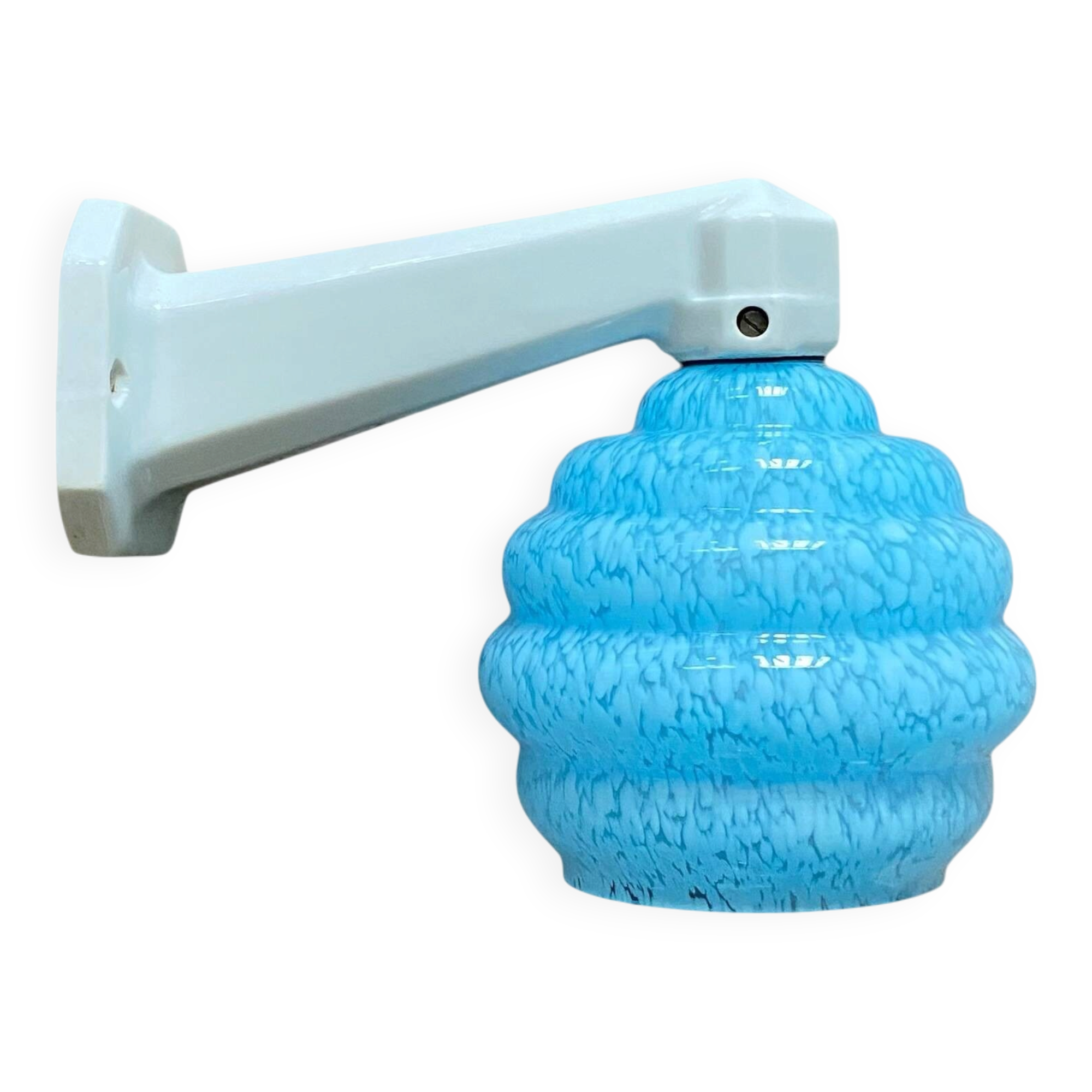 Ceramic wall lamp with a swan neck and blue glass globe Clichy