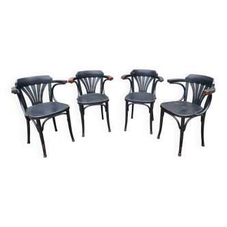 4 chaises bistrot vintage – Dossier éventail & accoudoirs – Look industriel