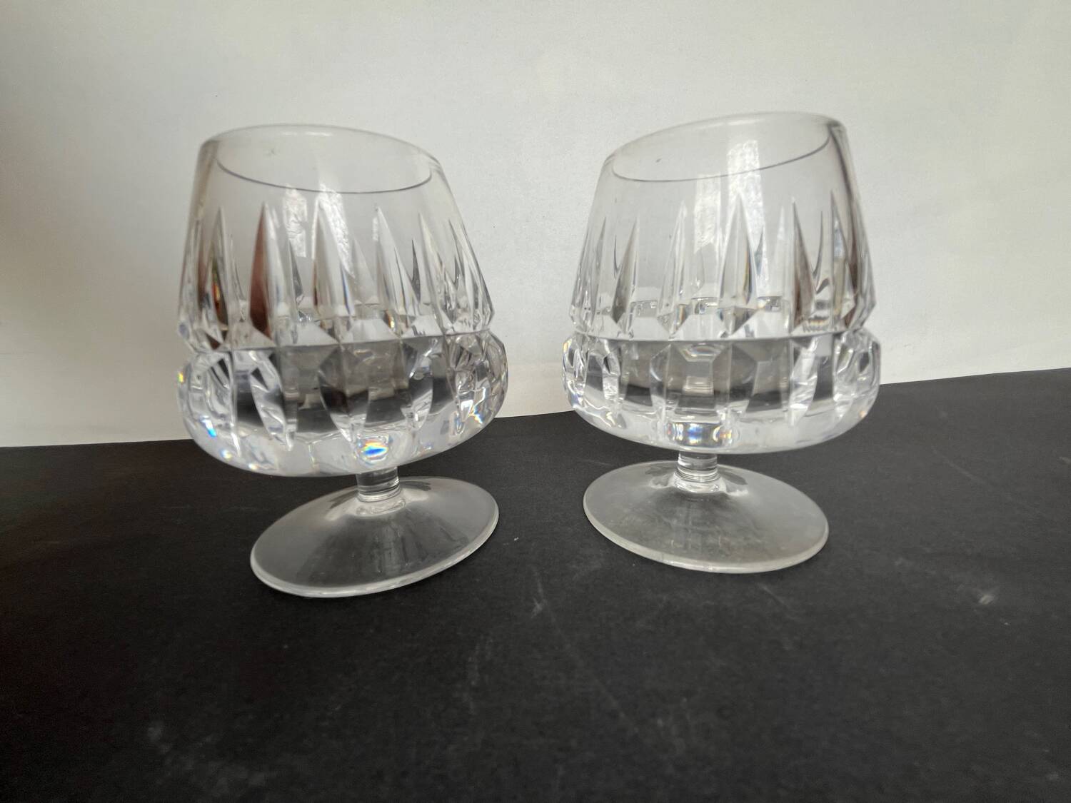 2 cut crystal alcohol glasses