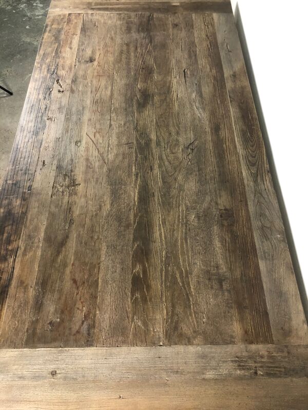 Table d'atelier en fer et plateau bois ancien