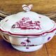 Old small Gien earthenware vegetable soup tureen, pink landscape model
