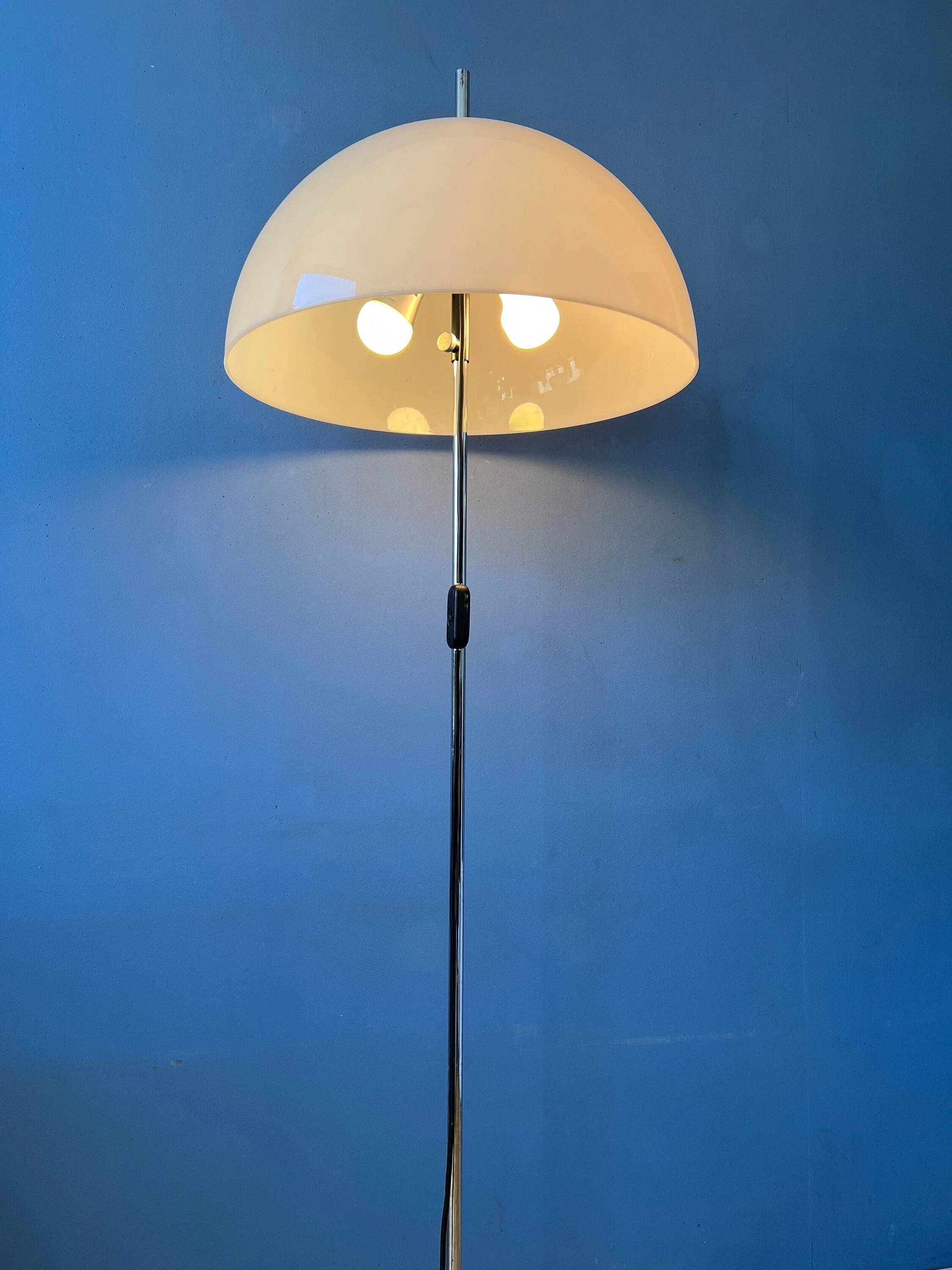Vintage Dijkstra mushroom floor lamp with white acrylic glass shade.