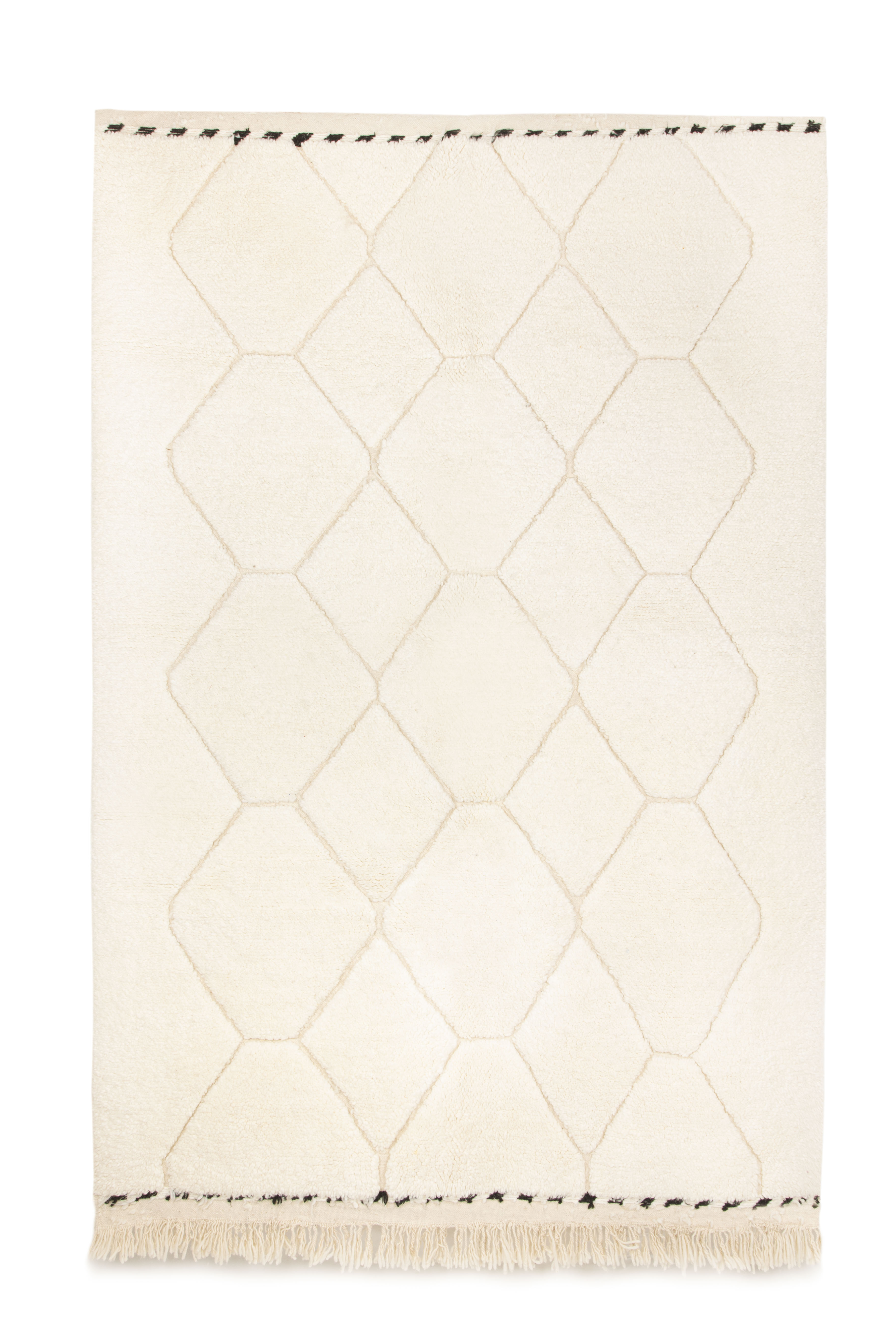 Tapis berbere beni ourain ecru avec losanges en relief 250 x 160 cm