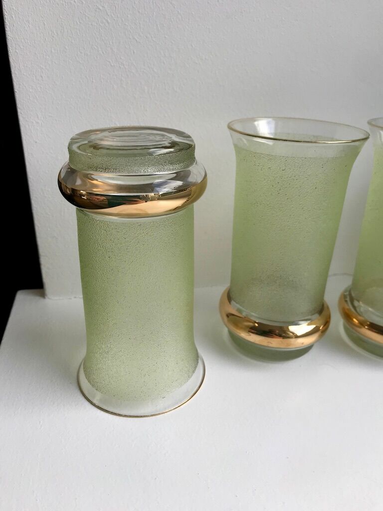 Green granita set consisting of a pitcher and 4 glasses in orangeade 50s