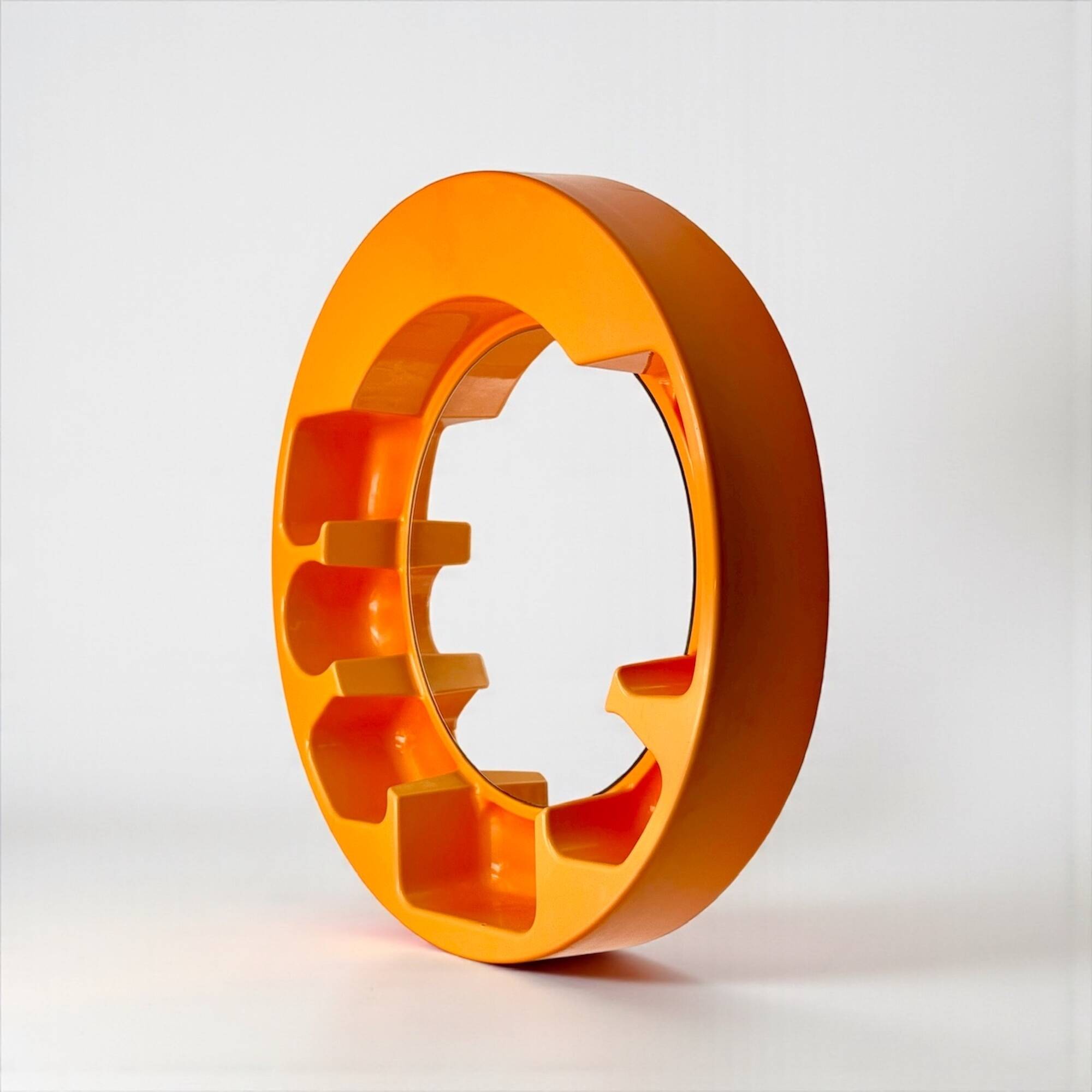 Space Age Orange Wall Mirror with Built-in Shelves 1970s