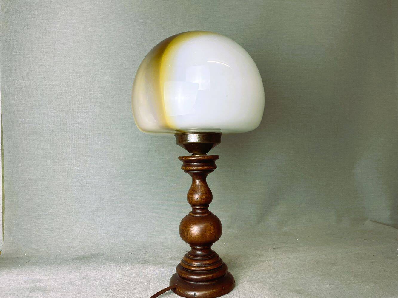 Portuguese wood and slag onyx glass table lamp 1960s