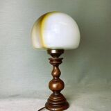 Lampe de table portugaise en bois et laitier en verre onyx 1960