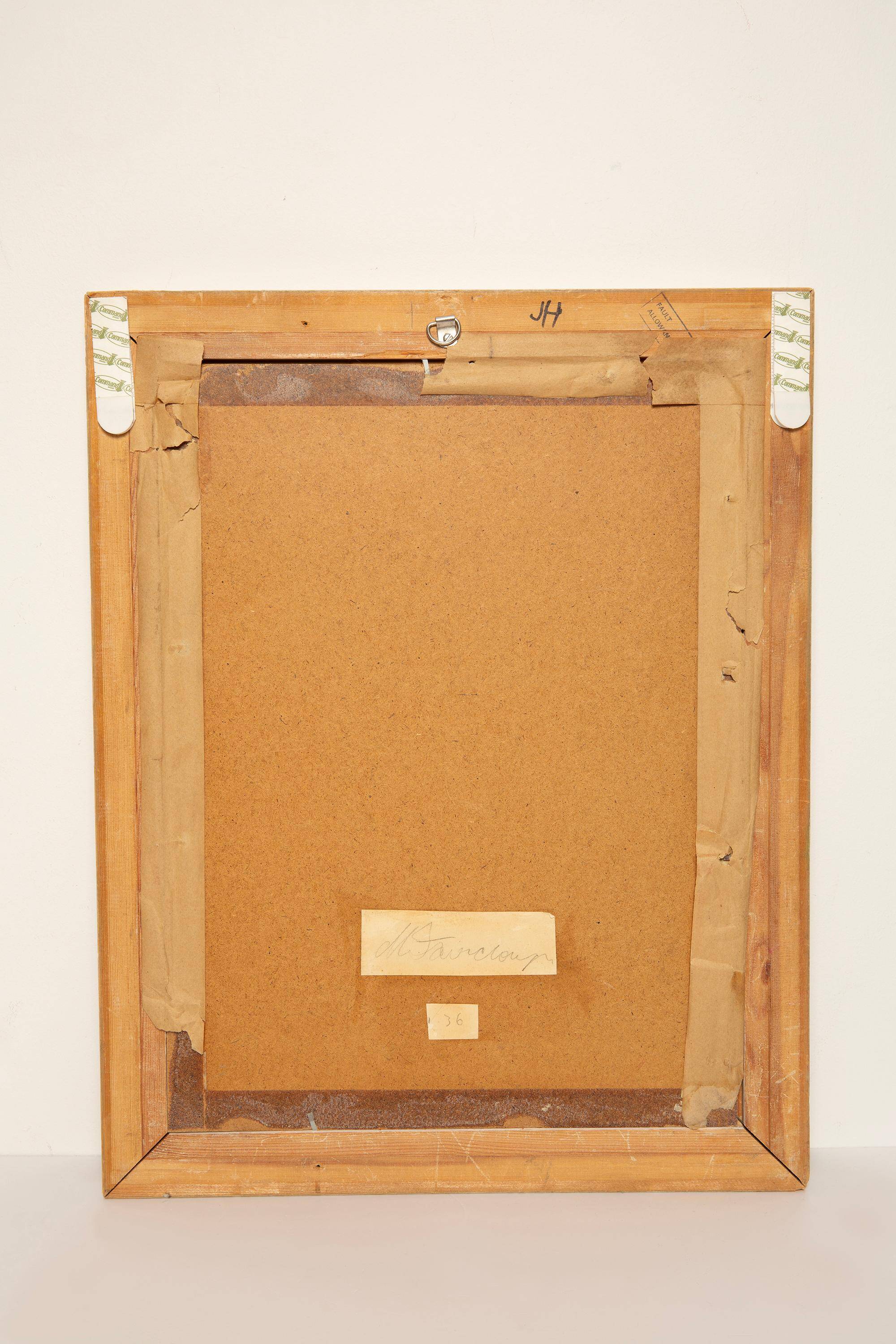 Classic female painting from the mid-century, wooden frame and linen, 1930s.