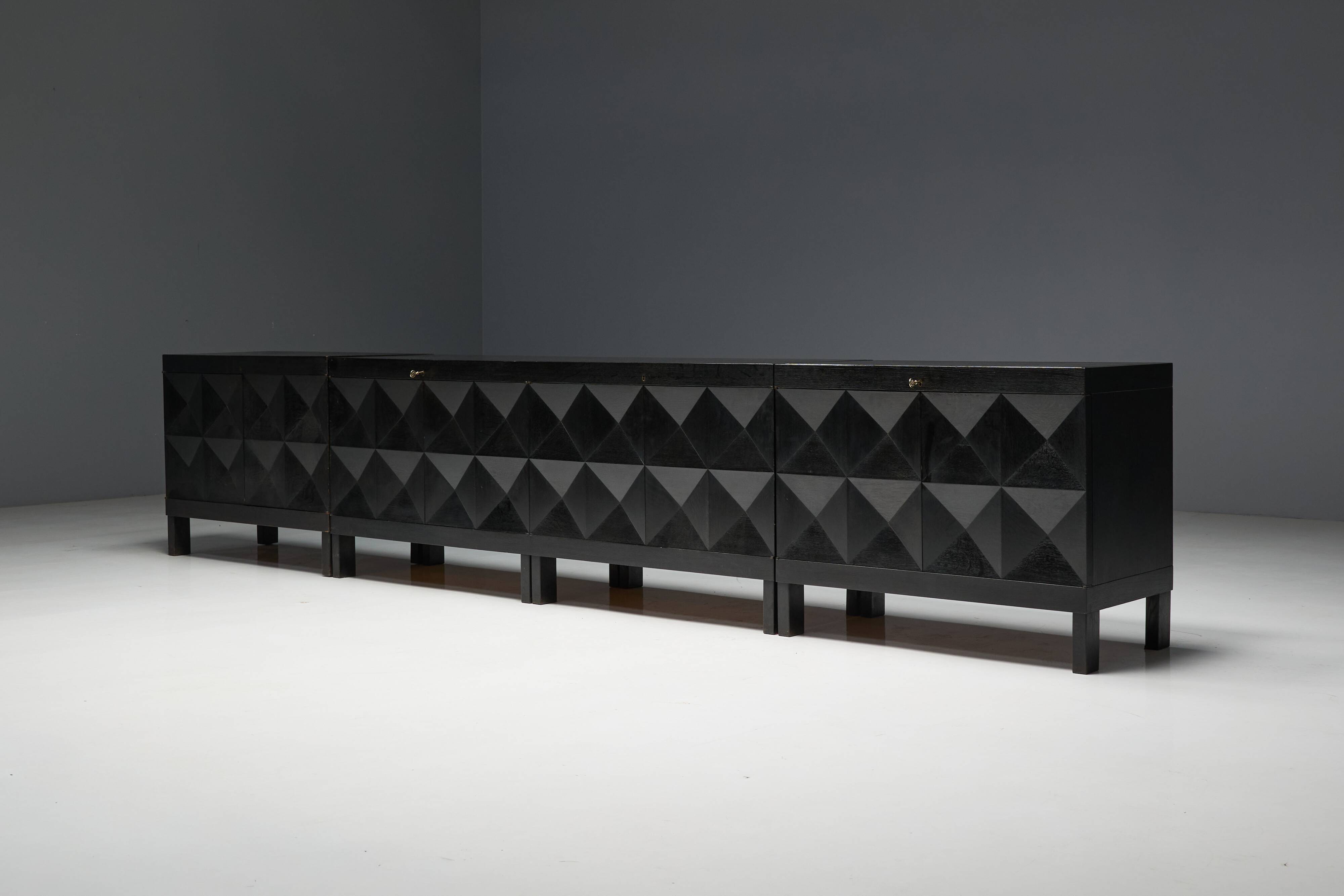 Brutalist De Coene Cabinet in Stained Oak, Belgium, 1970s