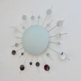 "Sun" wall lamp in chrome metal and frosted glass 80s 90s