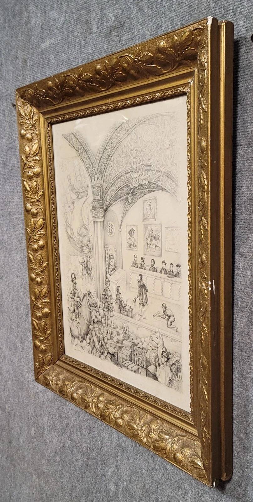 Old pencil drawing, richly detailed