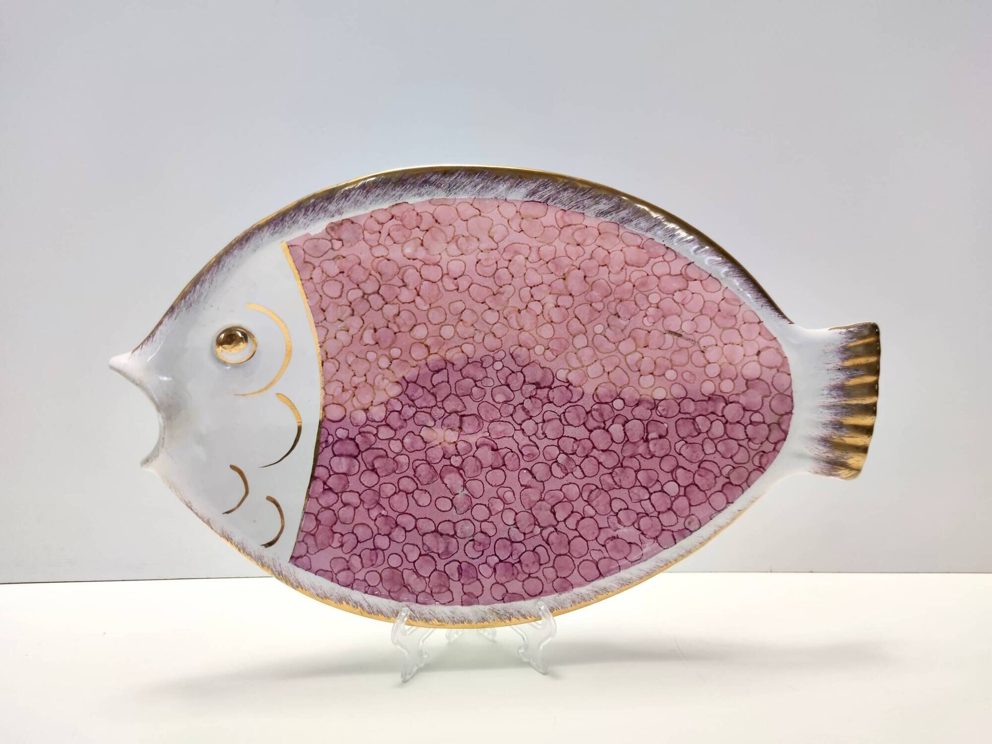 Vintage Large Ceramic Pink Fish Vide-Poche / Decorative Plate by Rometti, Italy