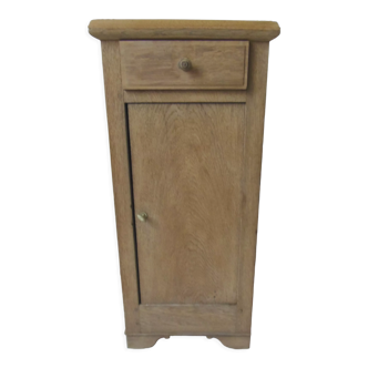 Antique bedside table in solid oak, 1 drawer, 1 door.