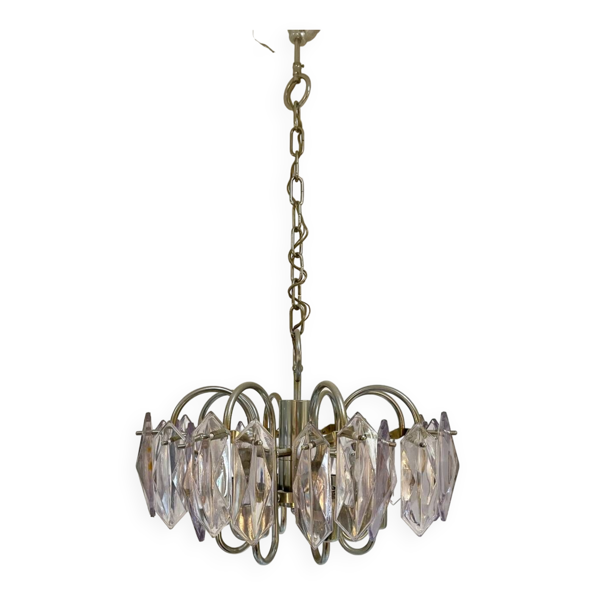 Kinkeldey chandelier with iridescent glass and chrome structure, Austria 1970s