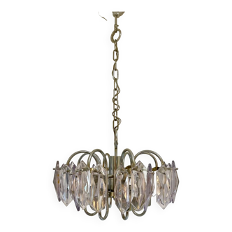 Kinkeldey chandelier iridescent glass and chrome structure, Austria 1970s