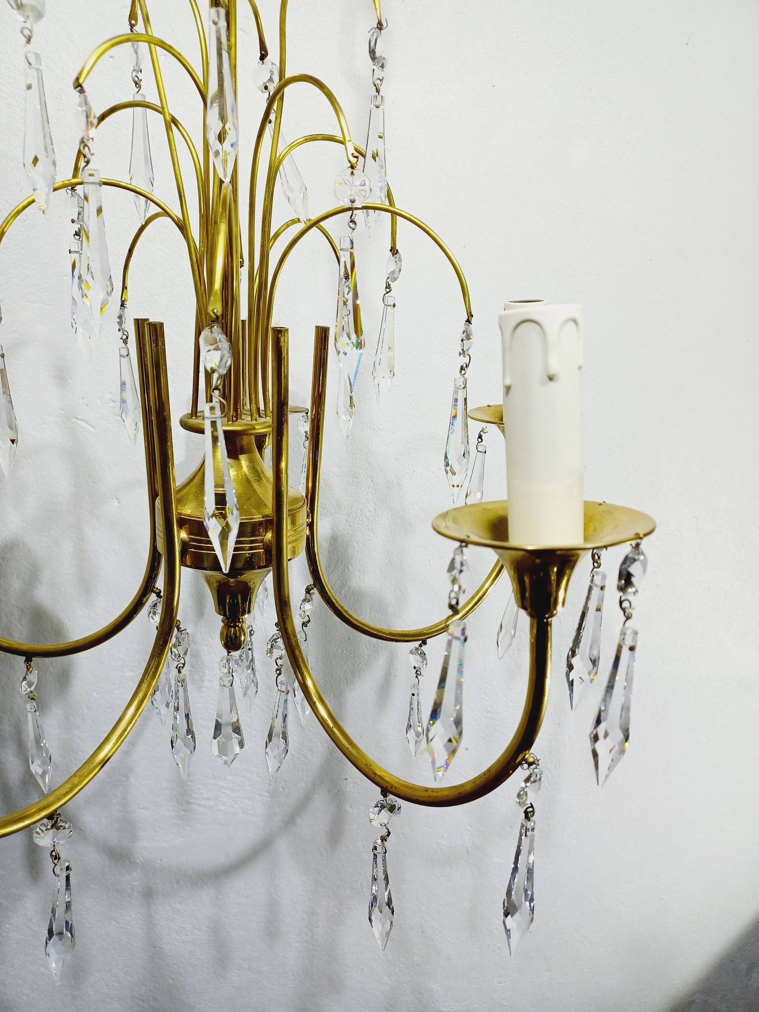 Lustre 5 lumières en laiton et cristal