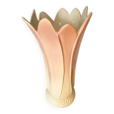 Vintage pink and white tulip vase in majolica, 1950s style.