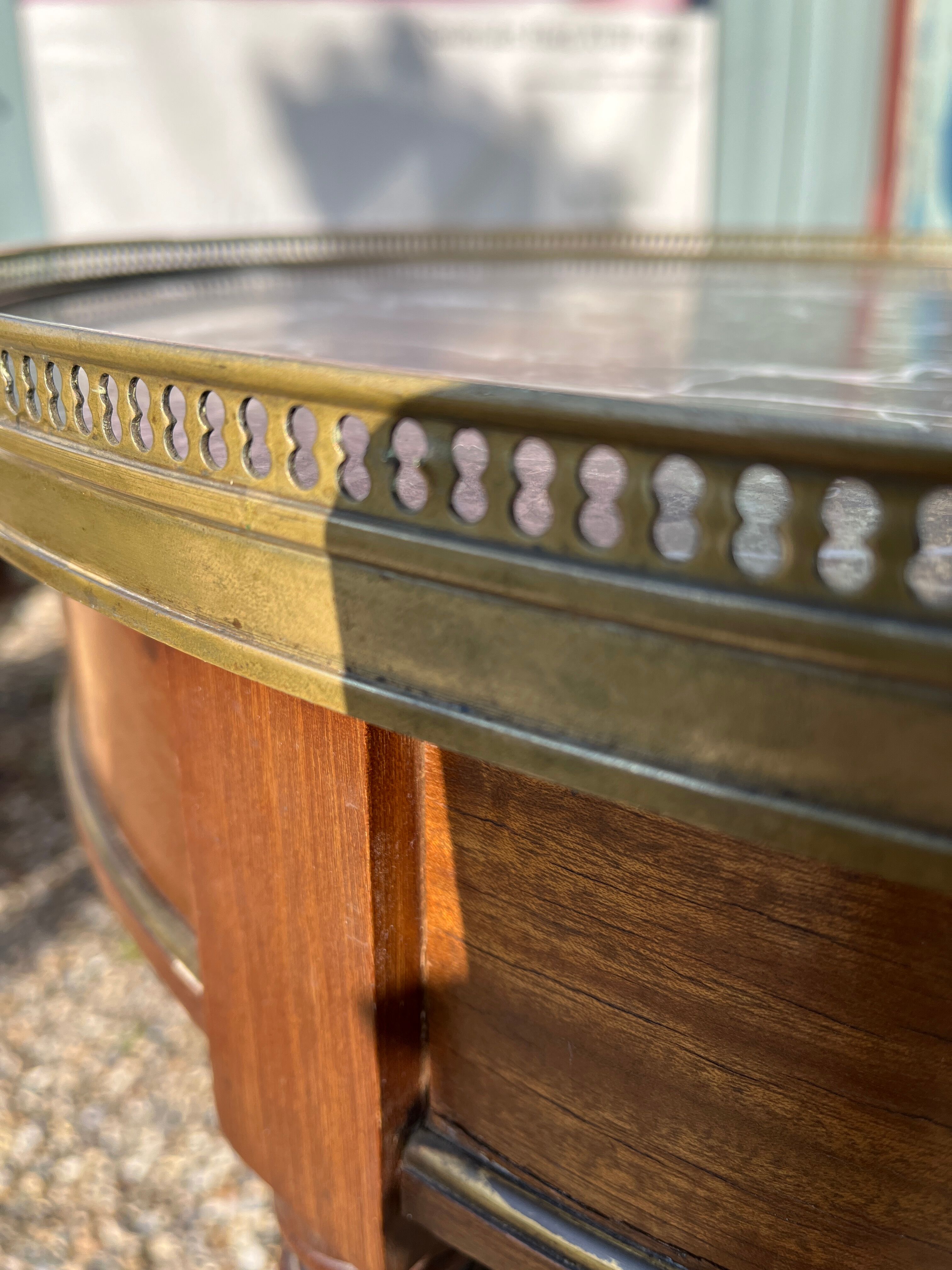 Mahogany hot water bottle table with brass net