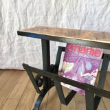 Porte-revue en céramique et fer noir orange et marron années 70