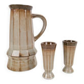 Pichet et tasses en céramique cubiste, années 1950, ensemble de 3
