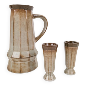Pichet et tasses en céramique cubiste, années 1950, ensemble de 3