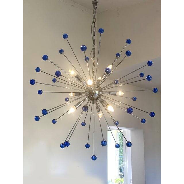 Contemporary blue “star” murano glass sputnik chandelier