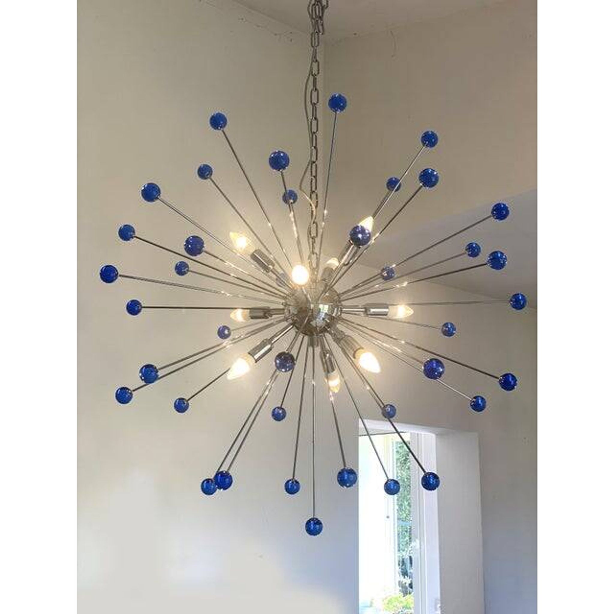 Contemporary blue “star” murano glass sputnik chandelier