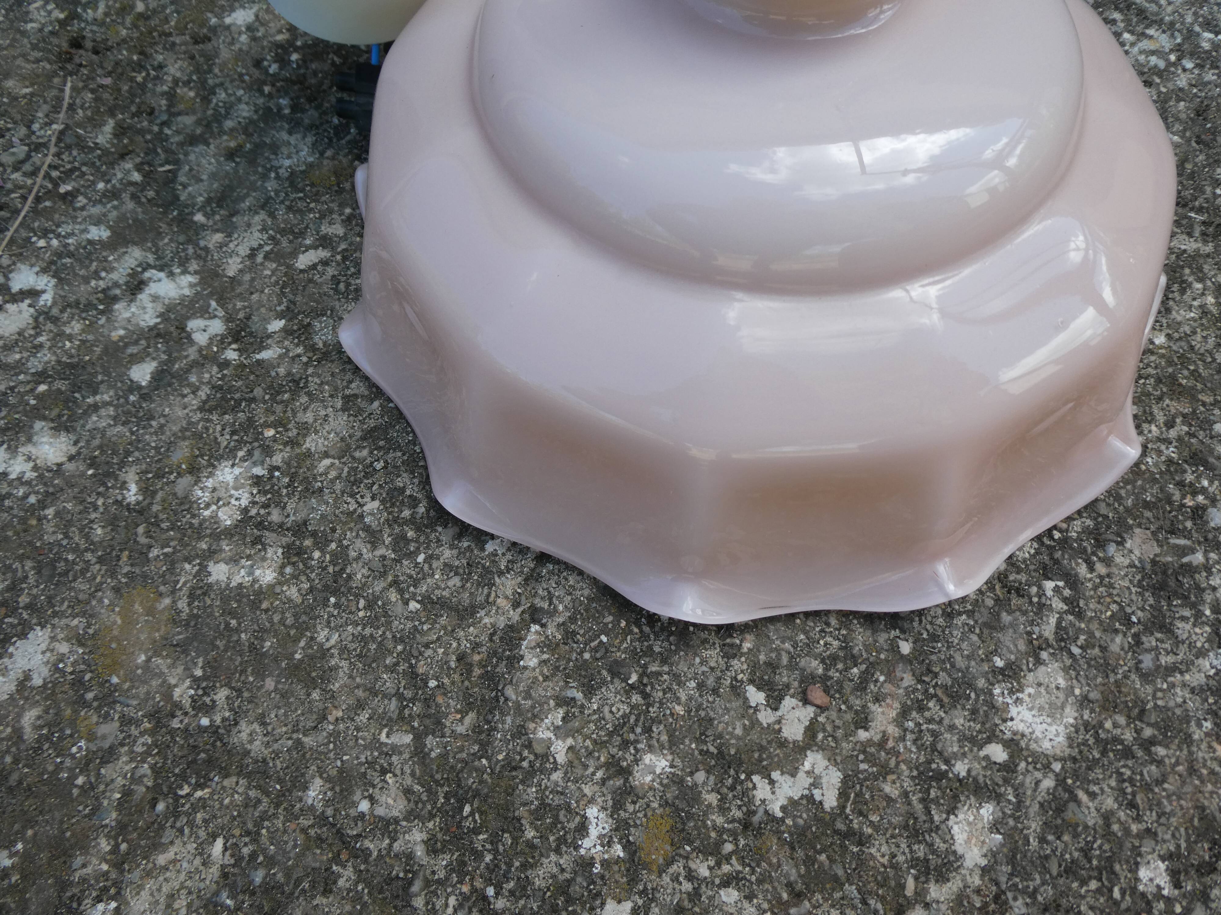 Suspension old lampshade in pale pink opaline