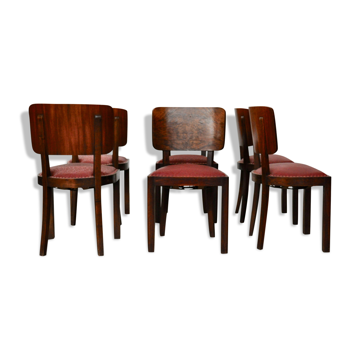 Vintage Italian Walnut Dining Chairs, 1930s, Set of 6