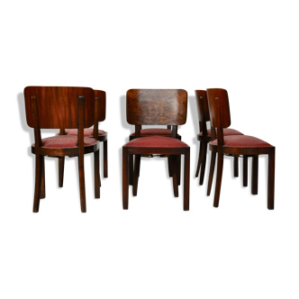 Vintage Italian Walnut Dining Chairs, 1930s, Set of 6