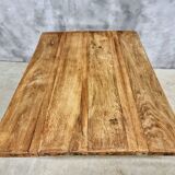 Antique oak dining table on cast iron base 93 x 123 cm