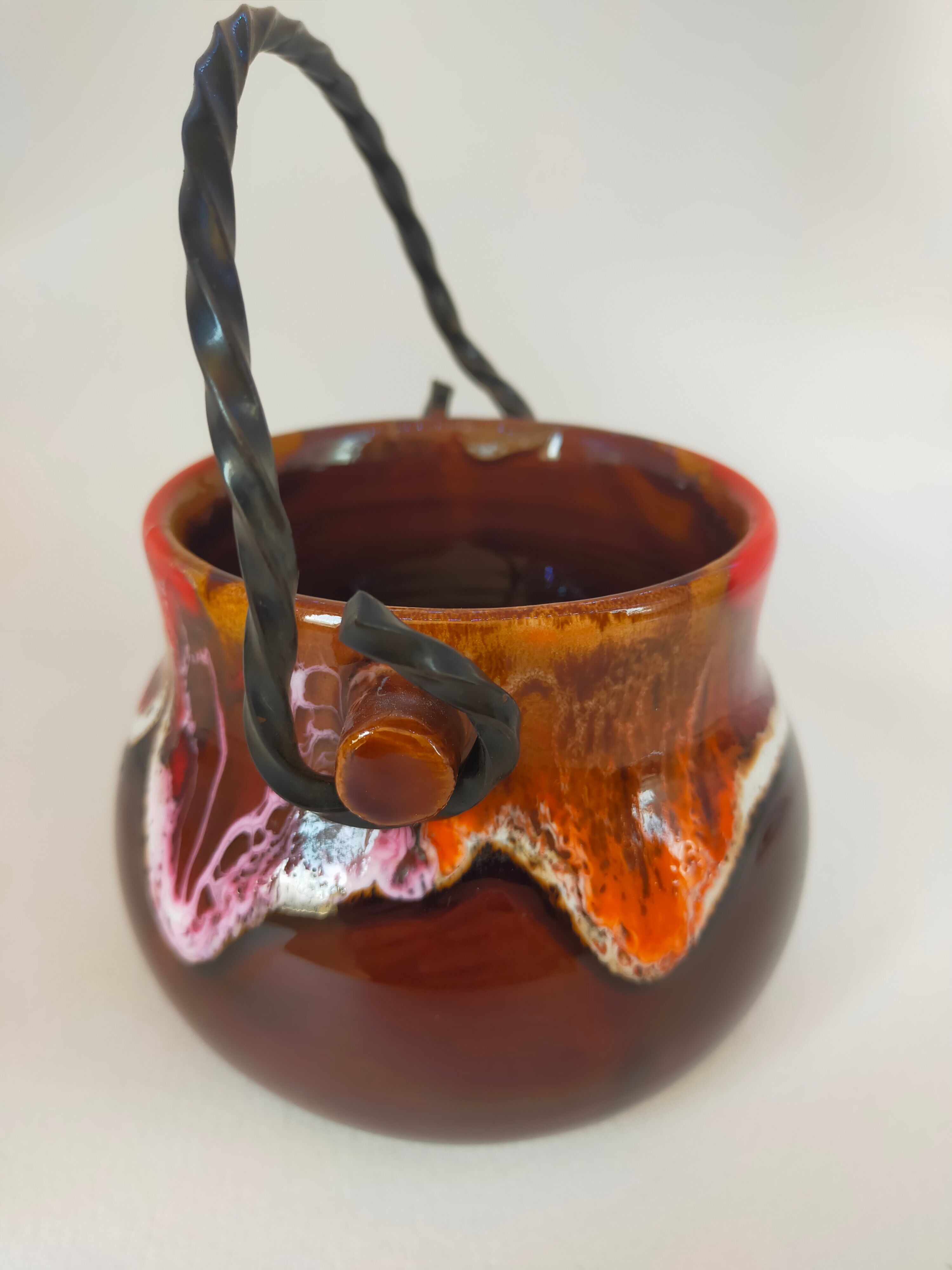 Valauris ceramic cauldron signed