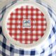 Large vintage white earthenware bowl with blue gingham pattern
