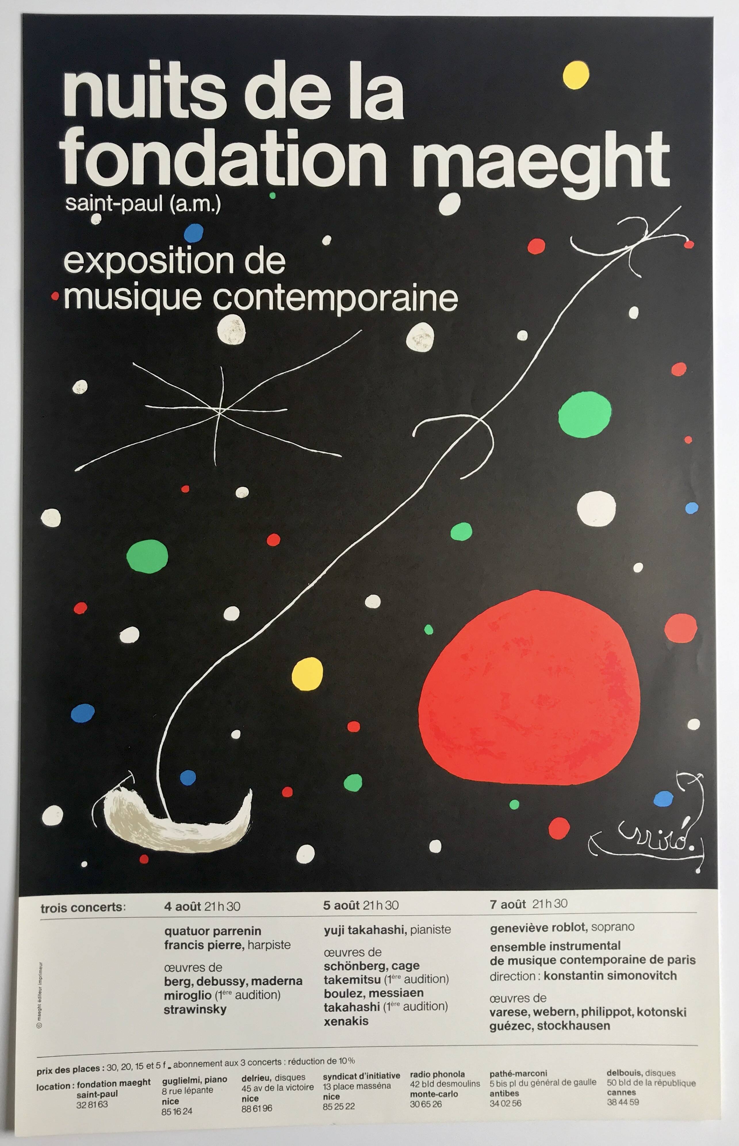 Joan miro, nights of the maeght foundation, 1967. original lithograph poster