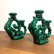 Pair of vintage candle holders in green ceramic color in vallauris style