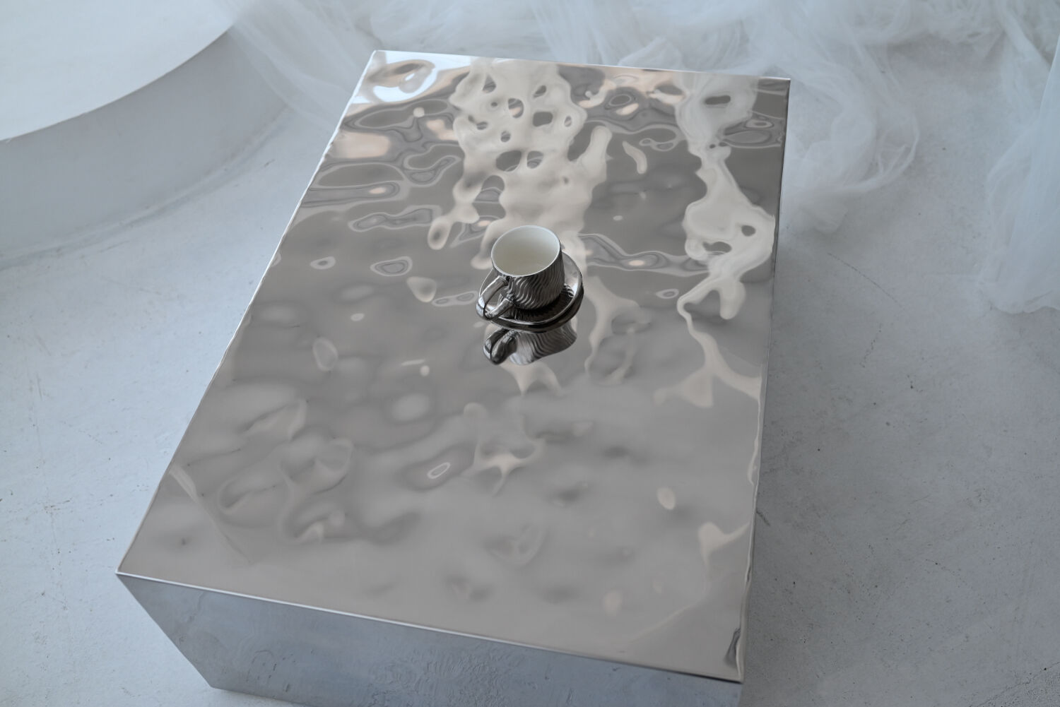 Sculptural Mirror-Polished Stainless Steel Coffee Table by Veliento