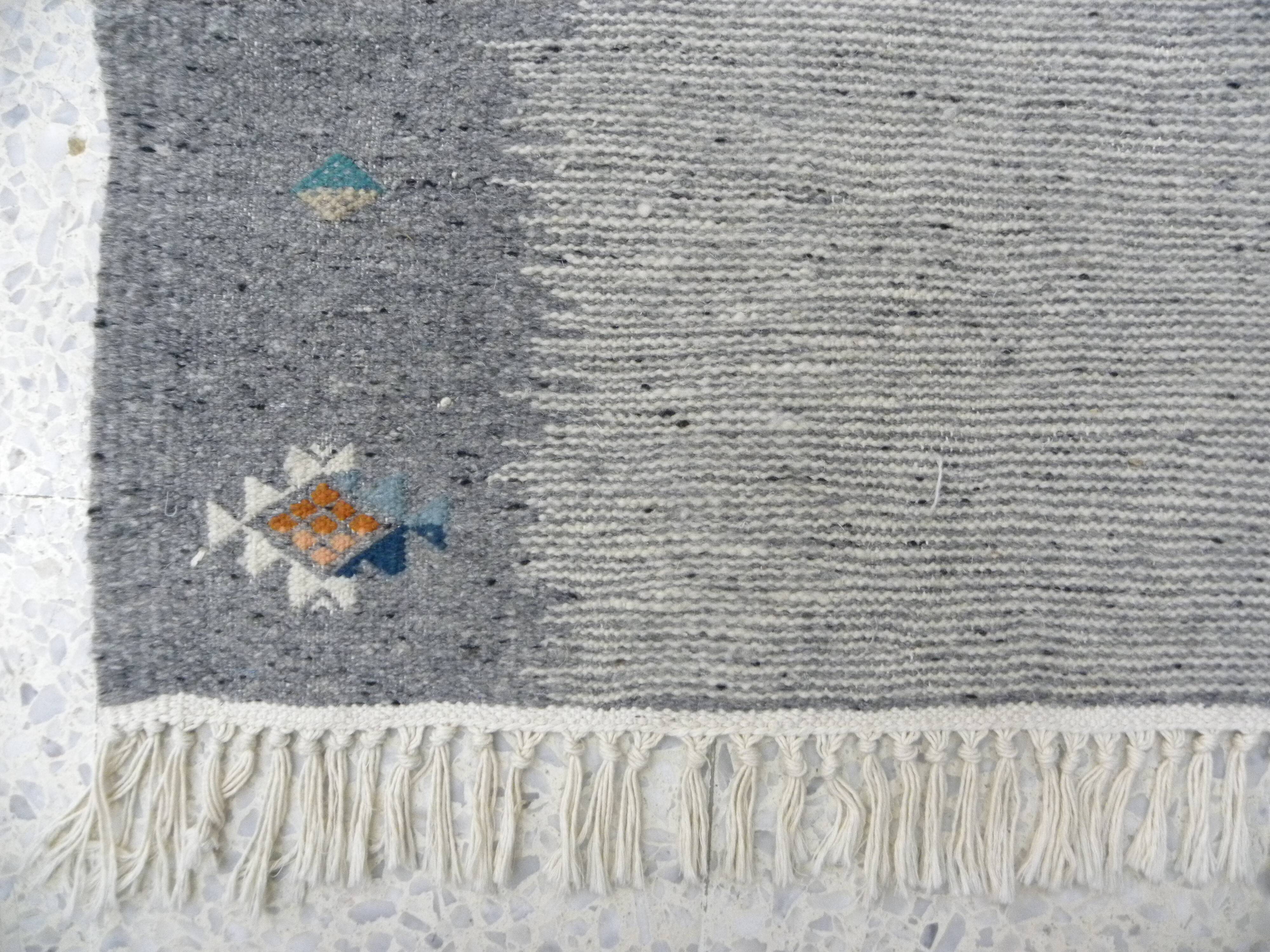 Ethnic Tribal Grey Berber Kilim Rug with Traditional Pattern