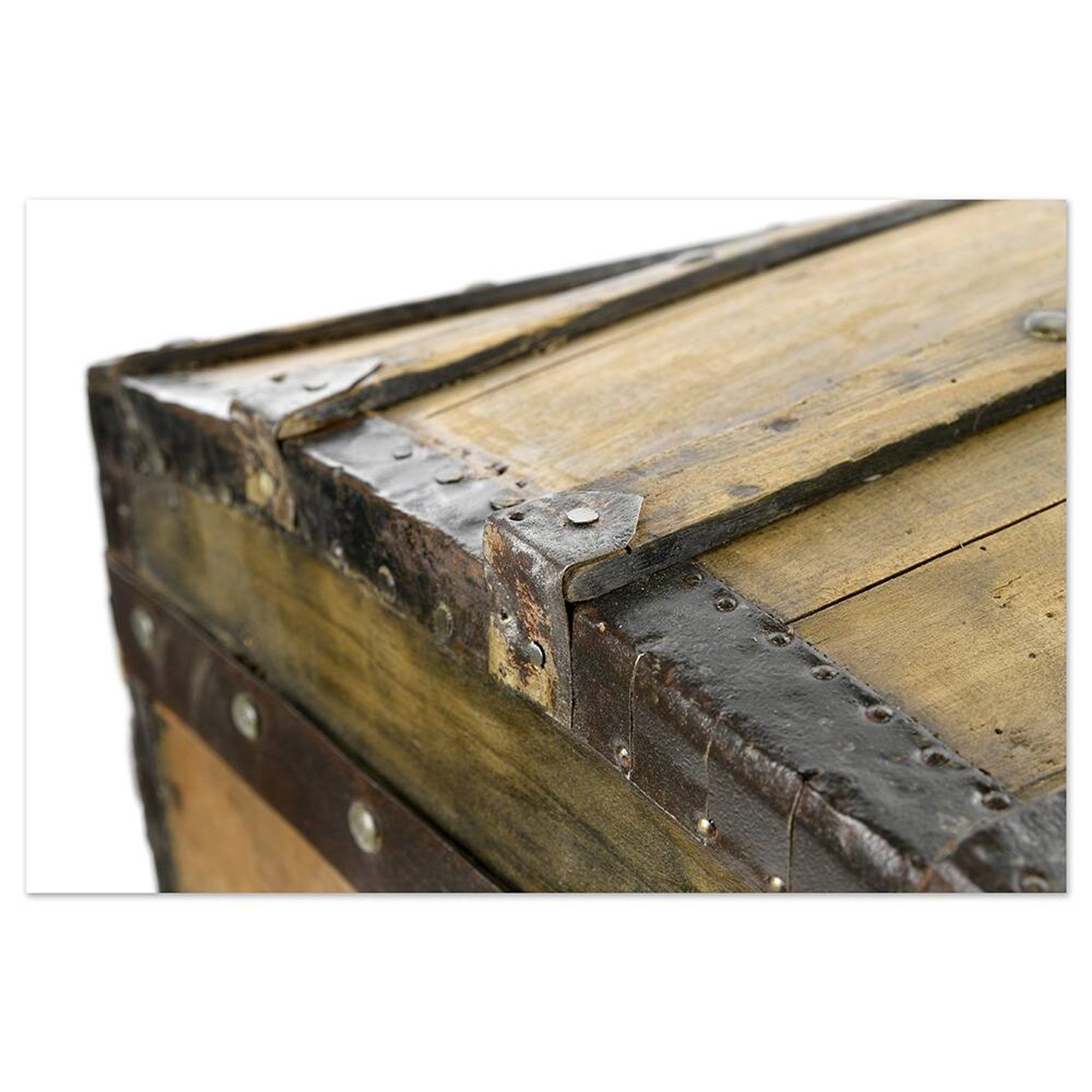 Malle de transport en bois à renforts en acier