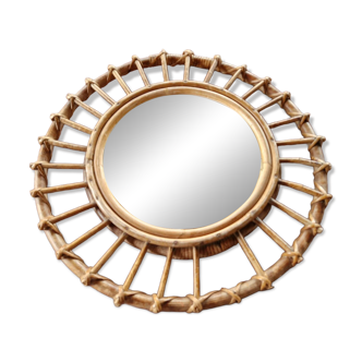 Vintage 70s rattan sun mirror