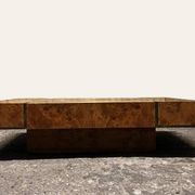 designer coffee table in elm burl with integrated drawers, Roche Bobois 1970