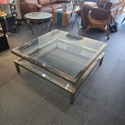 Sliding top coffee table – 70s design – chrome & glass – 108 cm