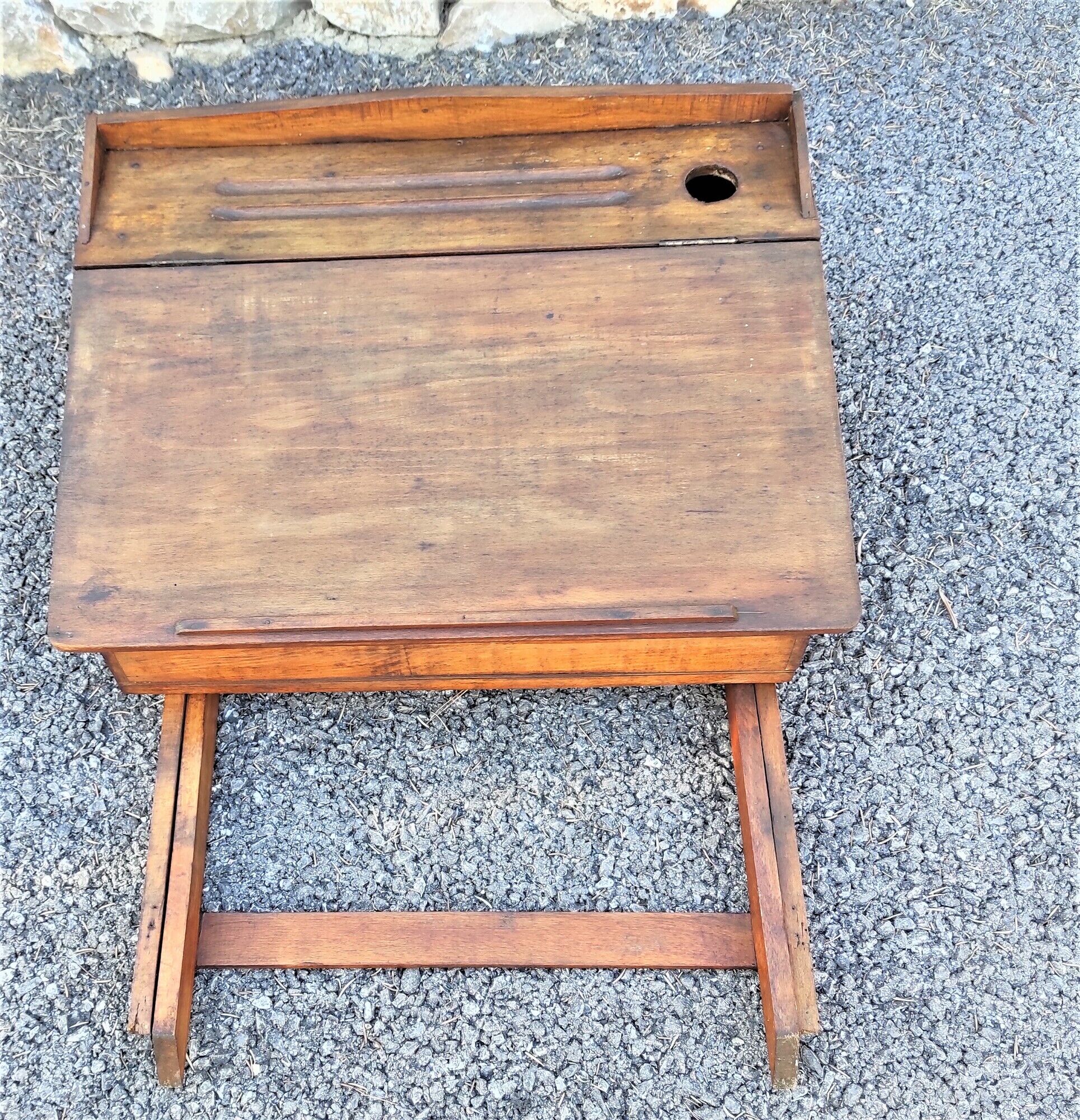 Old Desk, Foldable School Table with its porcelain inkwell