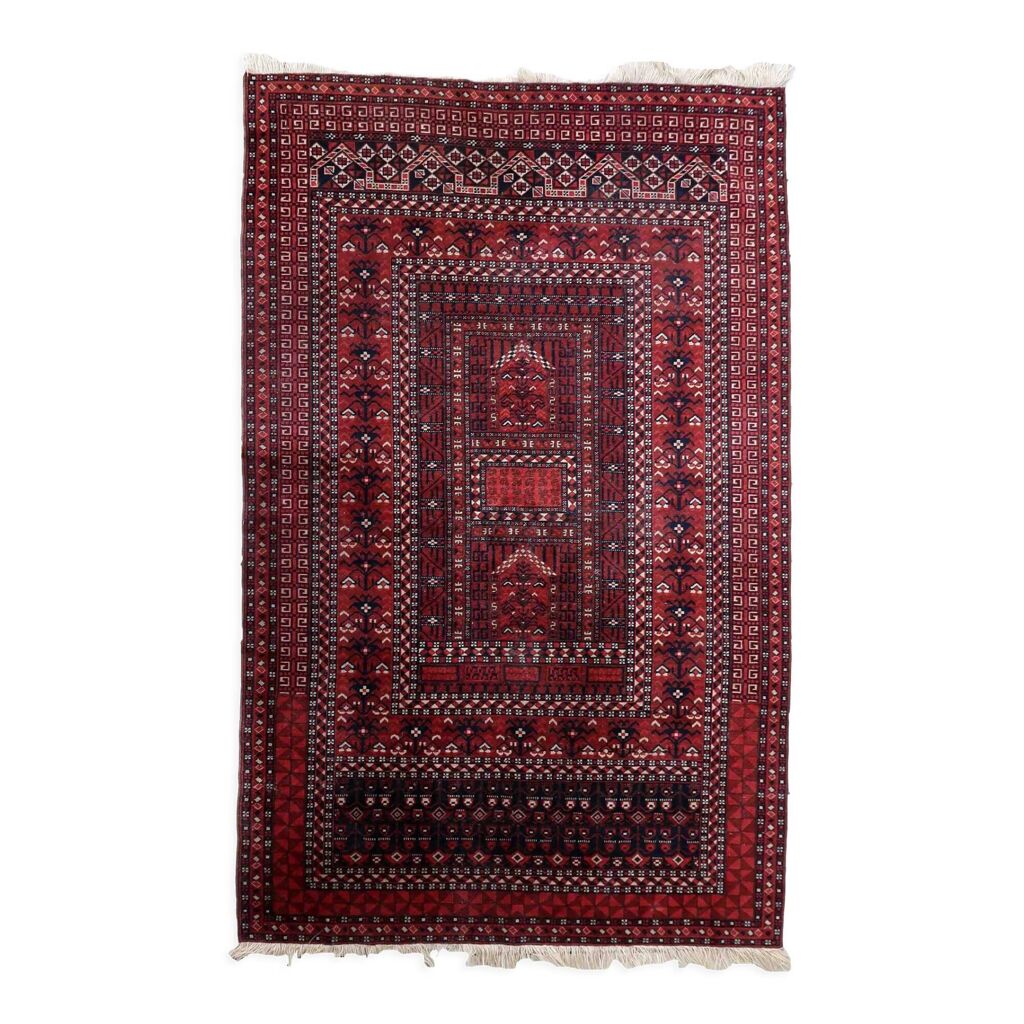 Handmade turkmen hachli vintage rug 142cm x 221cm 1960s | Selency
